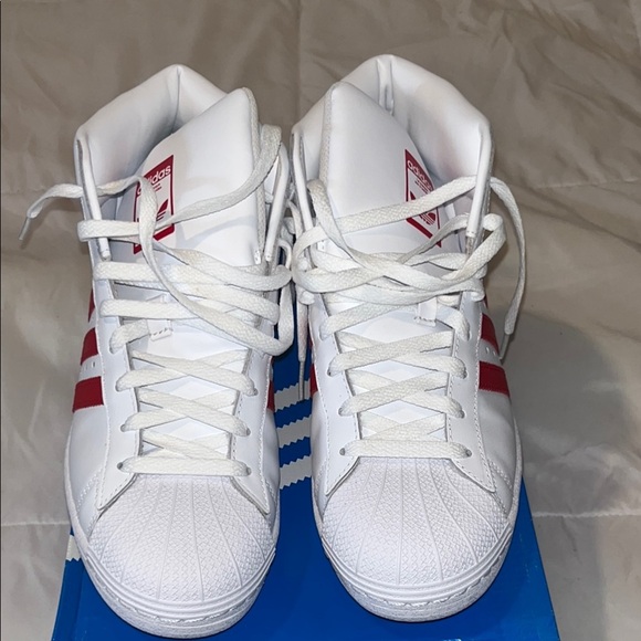 Adidas Pro Model White and Red High-Tops - Picture 1 of 7